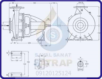 تصویر برش خورده پمپ گریز از مرکز مدل EN 32-125