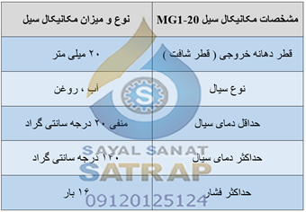 مشخصات مکانیکال سیل پمپ گریز از مرکز پمپیران MG1-20